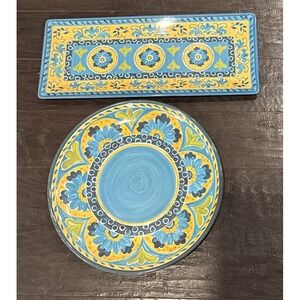 Certified International Colorful Floral Talavera‎ Melamine Set Of 2 Platters